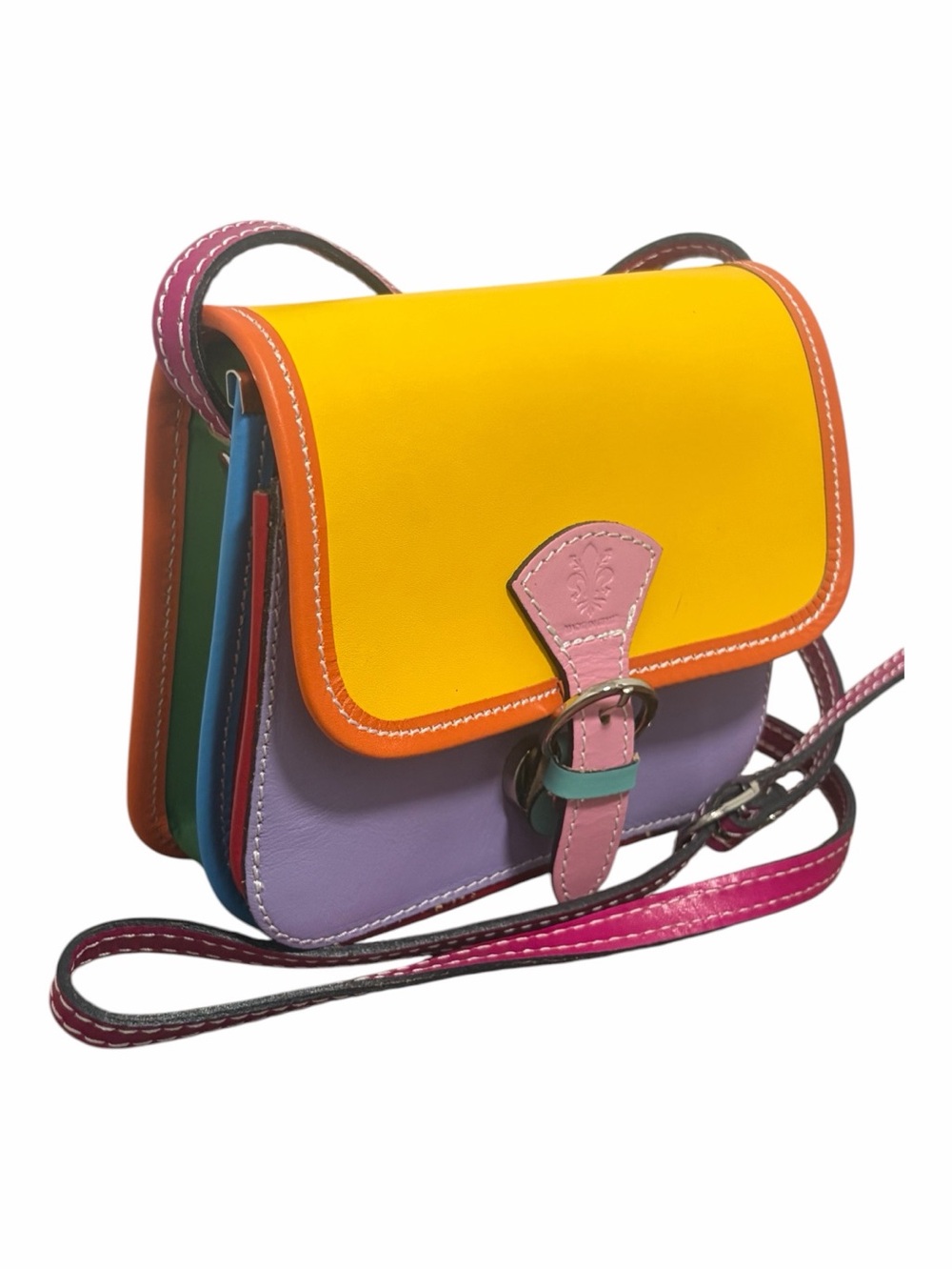 Authentic Vera Pelle Leather Color Block Minimalist Crossbody - New